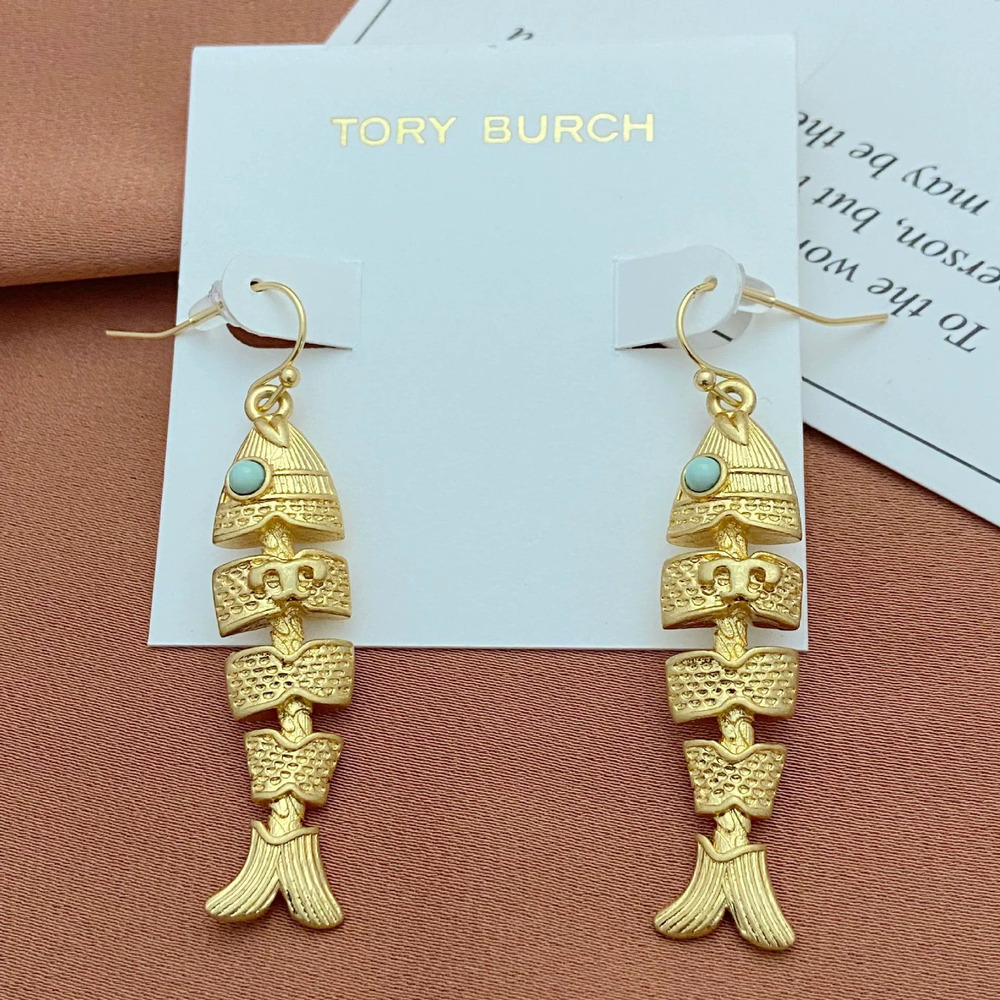 Tory Burch Vintage 3D Fishbone Drop Earrings Metal